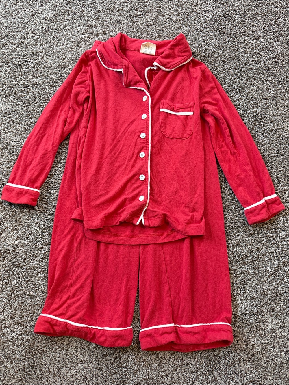 Kids Red Long-Sleeve Pajama Set with White Trim - very soft!!